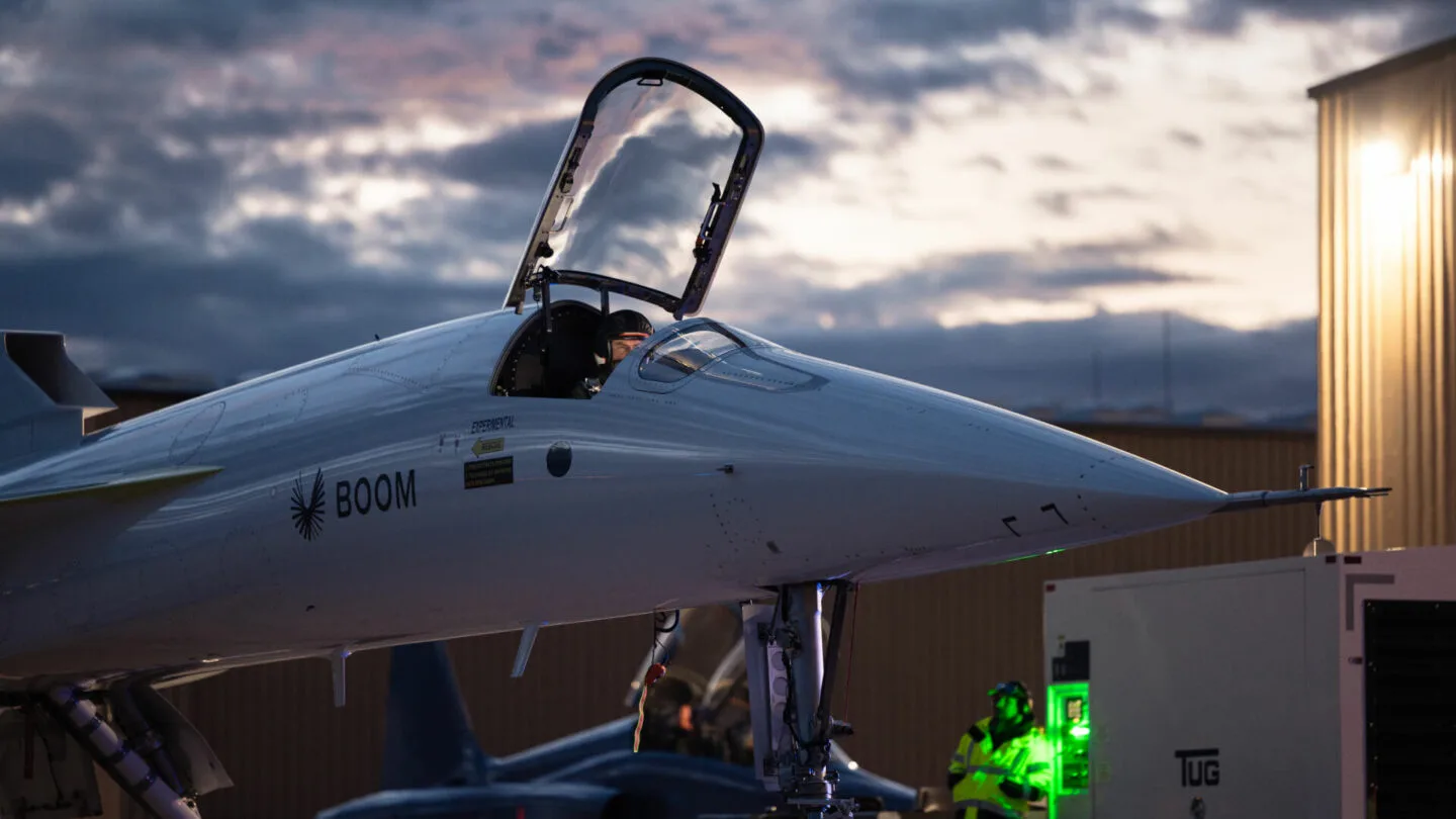 Boom's supersonic demonstrator, XB-1 taxiing the runway at Mojave Air & Space Port, readying for first flight.