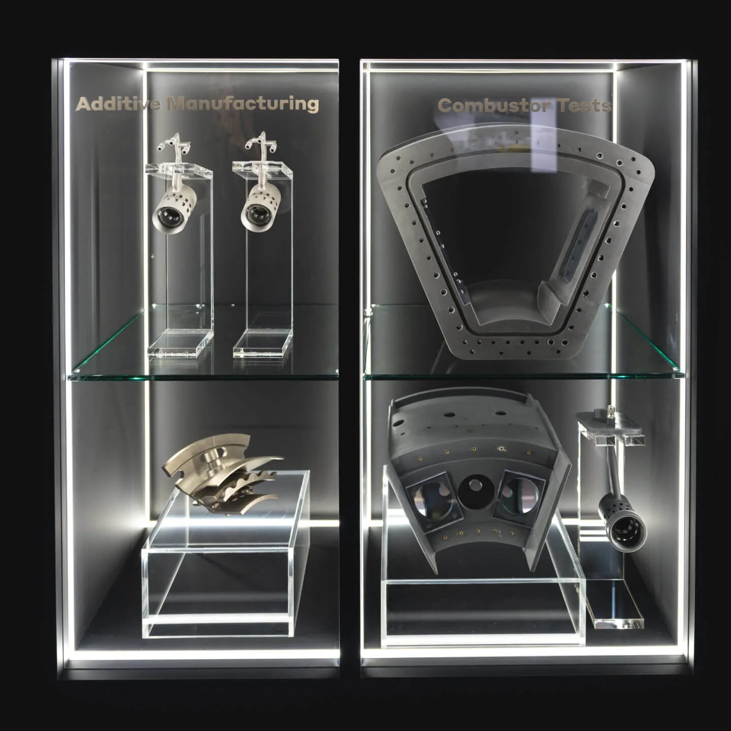 Inside Boom's chalet at the Farnborough International Airshow, including 3D printed parts for Symphony, the engine powering Overture.