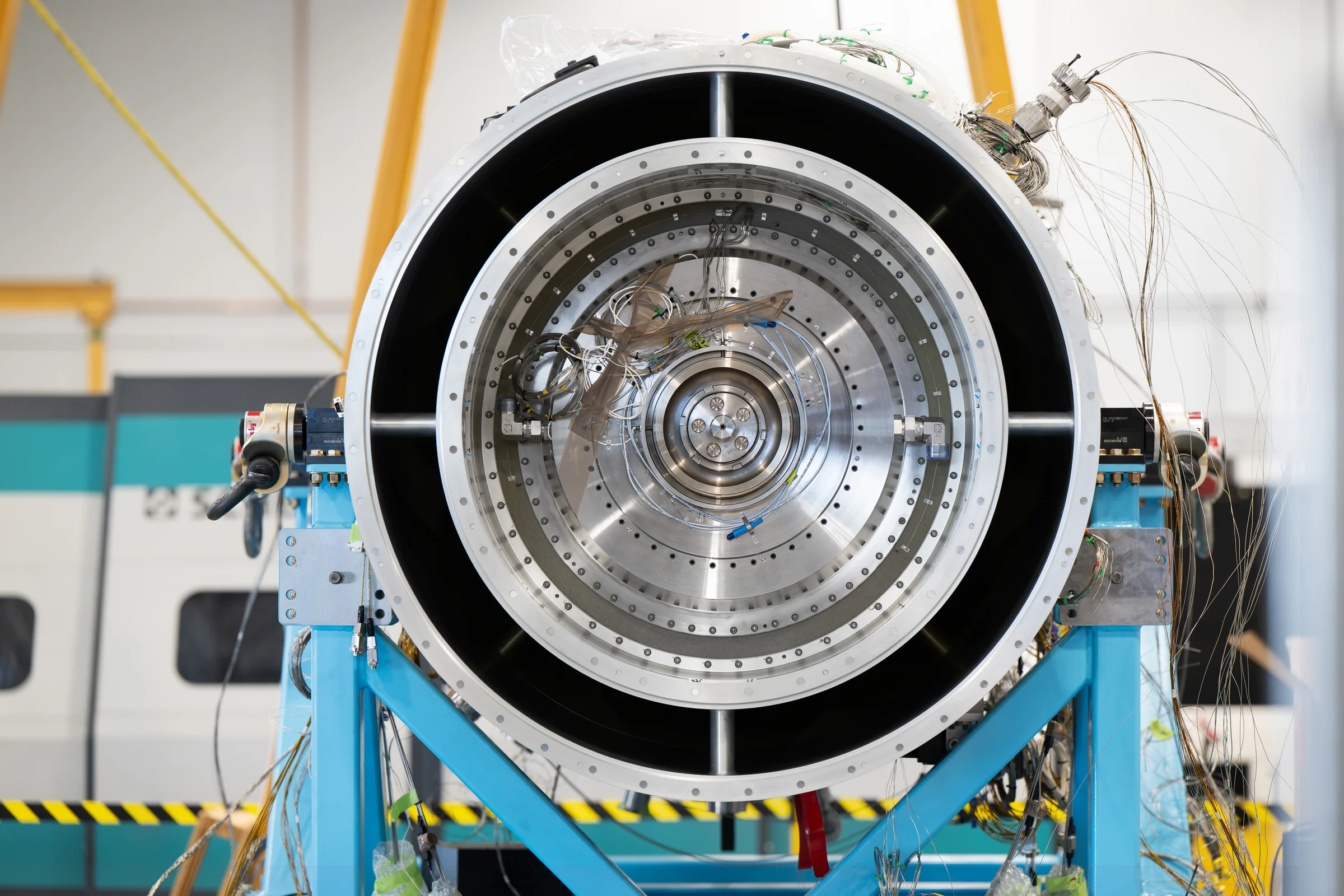 A front view of the turbine intake during assembly