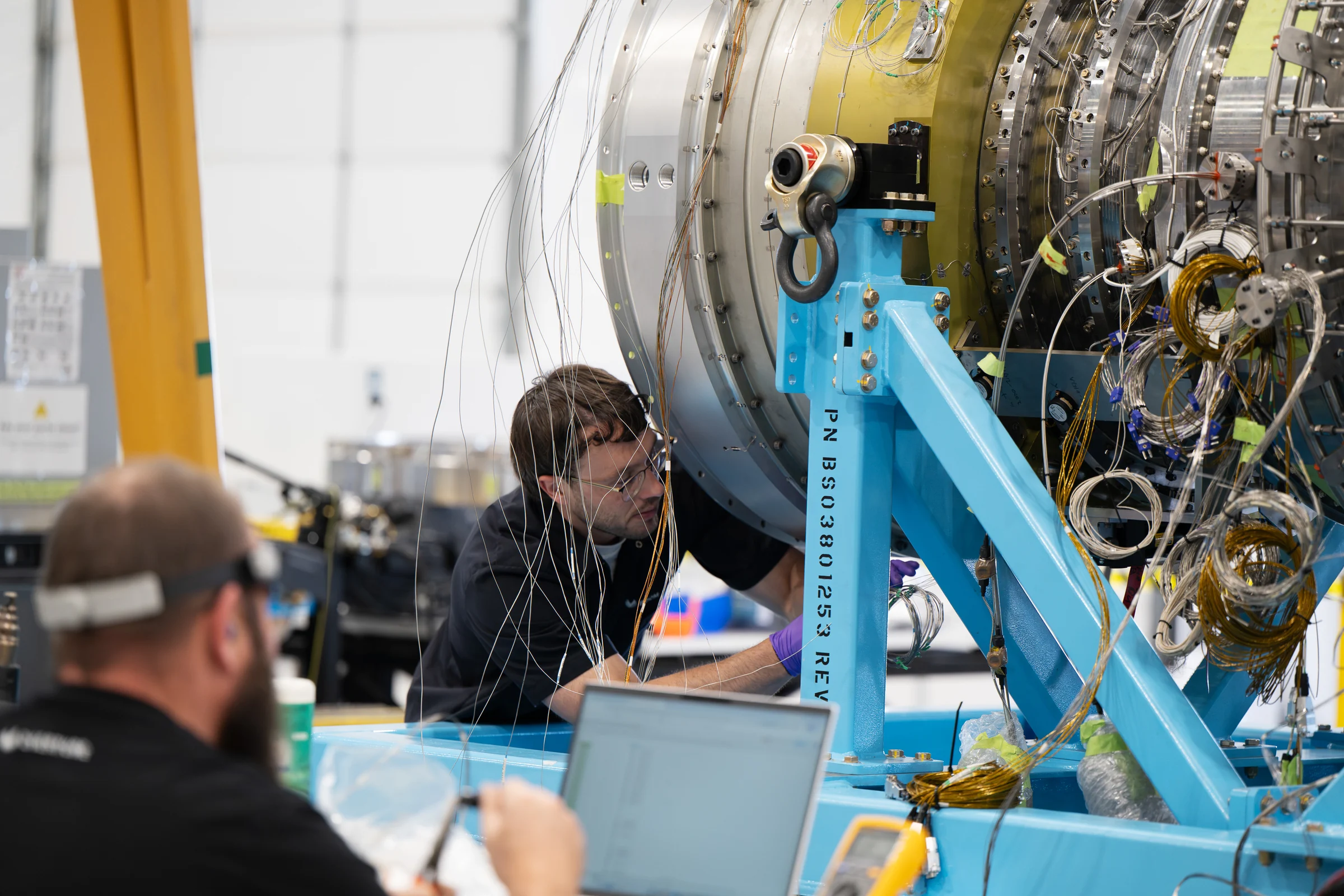 Boom technicians at work on a Superpower turbine