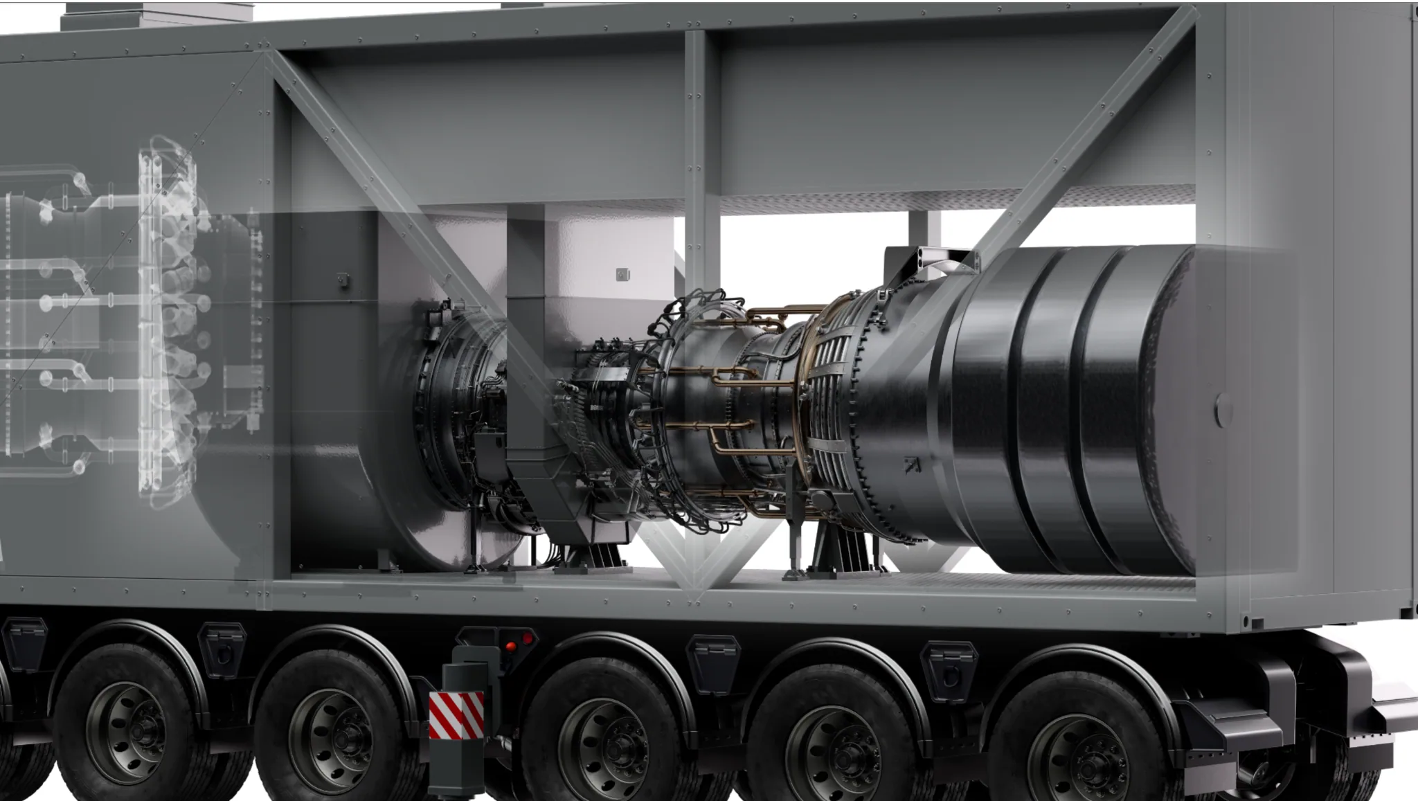Cutaway of a Superpower trailer showing the turbine inside