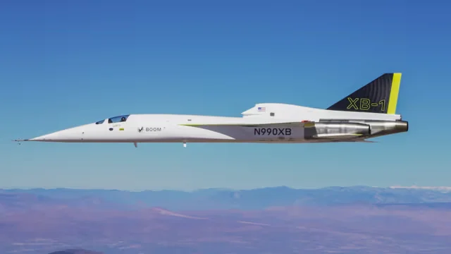 XB-1 in level flight over the desert, seen from its left side